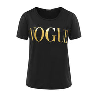 ZSIIBO Summer VOGUE Print Gold Shining Letter T-shirt Women Simple Casual Short Sleeve O-Neck Tops Femme Clothing KaTx08