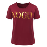 ZSIIBO Summer VOGUE Print Gold Shining Letter T-shirt Women Simple Casual Short Sleeve O-Neck Tops Femme Clothing KaTx08