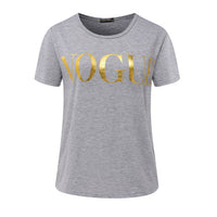 ZSIIBO Summer VOGUE Print Gold Shining Letter T-shirt Women Simple Casual Short Sleeve O-Neck Tops Femme Clothing KaTx08