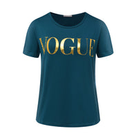 ZSIIBO Summer VOGUE Print Gold Shining Letter T-shirt Women Simple Casual Short Sleeve O-Neck Tops Femme Clothing KaTx08