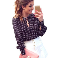 Long Sleeve Slit Open Women Blouse Chiffon Hollow Sexy Casual Shirt Women Tops Blusas bluse Polka Dots Shirt Top