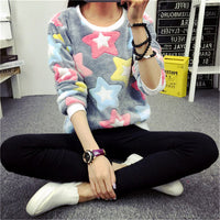 2016Woman Korean Pink Cartoon Fleece Sweatshirts Polka Dot Animal Velvet Pullover Hoodies 2016 Fall Winter Long Sleeve Tracksuit