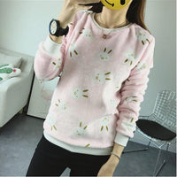 2016Woman Korean Pink Cartoon Fleece Sweatshirts Polka Dot Animal Velvet Pullover Hoodies 2016 Fall Winter Long Sleeve Tracksuit