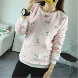 2016Woman Korean Pink Cartoon Fleece Sweatshirts Polka Dot Animal Velvet Pullover Hoodies 2016 Fall Winter Long Sleeve Tracksuit