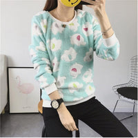 2016Woman Korean Pink Cartoon Fleece Sweatshirts Polka Dot Animal Velvet Pullover Hoodies 2016 Fall Winter Long Sleeve Tracksuit