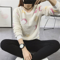 2016Woman Korean Pink Cartoon Fleece Sweatshirts Polka Dot Animal Velvet Pullover Hoodies 2016 Fall Winter Long Sleeve Tracksuit