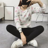 2016Woman Korean Pink Cartoon Fleece Sweatshirts Polka Dot Animal Velvet Pullover Hoodies 2016 Fall Winter Long Sleeve Tracksuit