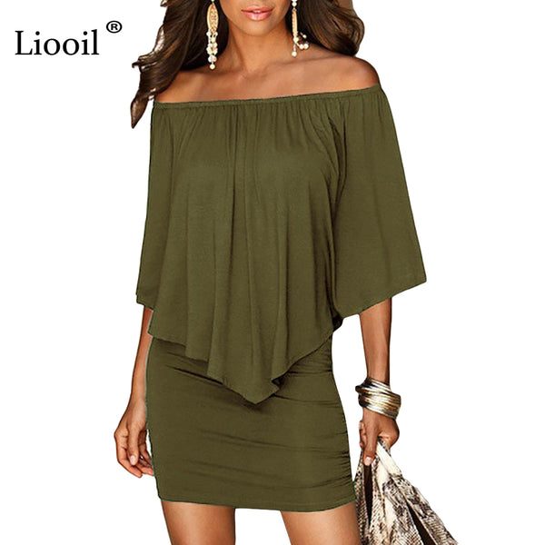 Army green Slash Neck Women Mini Dress Autumn Style Off Shoulder Sexy Dresses Vestidos Black White Beach Casual Dress