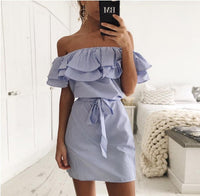 4 colour 2017 Summer Fashion Women's New Striped Dresses Sexy Ruffle Dress Casual Style Comfortable Pretty Canonicals with belt