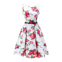 Kostlich 2017 Summer Dress Women Cotton Floral Print 50s 60s Vintage Dress With Belt Sleeveless Elegant Party Dresses Sundress