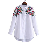 Women full cotton floral embroidery white long blouse oversized long sleeve loose shirt office wear casua tops blusas LT1411