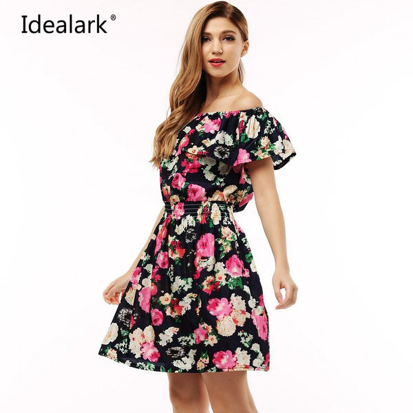 2017 fashion new Spring summer dress women clothing floral print pattern casual dresses vestidos WC0472