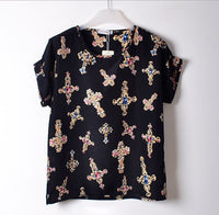 Women Blouses Shirts Chiffon Feminina Top Tee Short Shirt Woman Clothing Blusa Camisa Summer Tops Shirt Floral Fashion