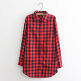 Hot Sale Women Blouses Long Shirts Single Breasted Plaid Cotton Shirt Wild Casual Streetwear Shirt Women Plus Size Blouse BE66