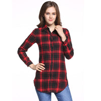 Hot Sale Women Blouses Long Shirts Single Breasted Plaid Cotton Shirt Wild Casual Streetwear Shirt Women Plus Size Blouse BE66