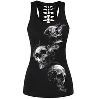 2017 3D Skull Printed Black Short Tops Sleeveless Hollow Out O neck Casual Tank Vest Female Bodybuilding Fitness Sporting Shirts