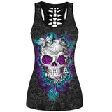 2017 3D Skull Printed Black Short Tops Sleeveless Hollow Out O neck Casual Tank Vest Female Bodybuilding Fitness Sporting Shirts