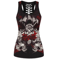 2017 3D Skull Printed Black Short Tops Sleeveless Hollow Out O neck Casual Tank Vest Female Bodybuilding Fitness Sporting Shirts