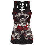 2017 3D Skull Printed Black Short Tops Sleeveless Hollow Out O neck Casual Tank Vest Female Bodybuilding Fitness Sporting Shirts