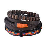 FUNIQUE Multilayer Bracelet Men Casual Fashion Braided Leather Bracelets For Women Wood Bead Bracelet Punk Rock Men Jewelry