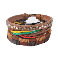 FUNIQUE Multilayer Bracelet Men Casual Fashion Braided Leather Bracelets For Women Wood Bead Bracelet Punk Rock Men Jewelry