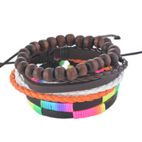 FUNIQUE Multilayer Bracelet Men Casual Fashion Braided Leather Bracelets For Women Wood Bead Bracelet Punk Rock Men Jewelry