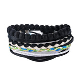 FUNIQUE Multilayer Bracelet Men Casual Fashion Braided Leather Bracelets For Women Wood Bead Bracelet Punk Rock Men Jewelry