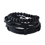 FUNIQUE Multilayer Bracelet Men Casual Fashion Braided Leather Bracelets For Women Wood Bead Bracelet Punk Rock Men Jewelry