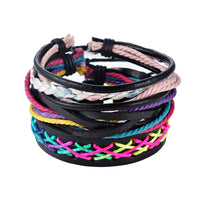 FUNIQUE Multilayer Bracelet Men Casual Fashion Braided Leather Bracelets For Women Wood Bead Bracelet Punk Rock Men Jewelry