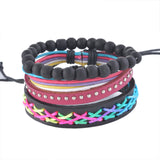 FUNIQUE Multilayer Bracelet Men Casual Fashion Braided Leather Bracelets For Women Wood Bead Bracelet Punk Rock Men Jewelry