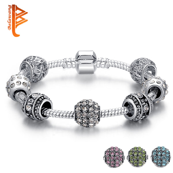 BELAWANG Fashion Women Bracelet Silver Color Crystal Bead Charm Bracelet For Women Christmas Jewelry Original Bracelets Gift