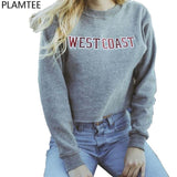 New Moletom Feminino 2017 Autumn Letters Printed Short Sweatshirts Women Gray Hoodies Harajuku West Coast Cropped Sweatshirts