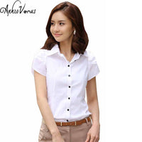 High Quality Fashion Womens short-Sleeve Chiffon Shirt Turn-Down Collar Casual Loose Female Tops Women Blouse