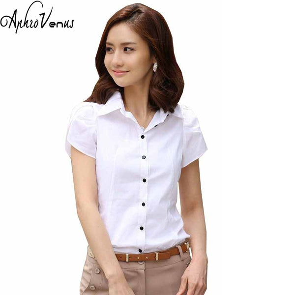 High Quality Fashion Womens short-Sleeve Chiffon Shirt Turn-Down Collar Casual Loose Female Tops Women Blouse