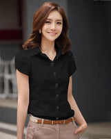 High Quality Fashion Womens short-Sleeve Chiffon Shirt Turn-Down Collar Casual Loose Female Tops Women Blouse