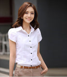 High Quality Fashion Womens short-Sleeve Chiffon Shirt Turn-Down Collar Casual Loose Female Tops Women Blouse