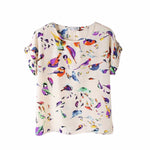 Hot Sale T Shirt Women 2017 Summer Funny Birds Printing Womens Loose T-Shirt Chiffon Colorful Short Sleeve Female T-Shirts