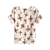 Hot Sale T Shirt Women 2017 Summer Funny Birds Printing Womens Loose T-Shirt Chiffon Colorful Short Sleeve Female T-Shirts