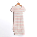 Casual Summer Women Dress Short Sleeve Round Neck Slim Fit Bodycon Dress Striped Side Split T Shirt Womens Dresses  LJ3904R