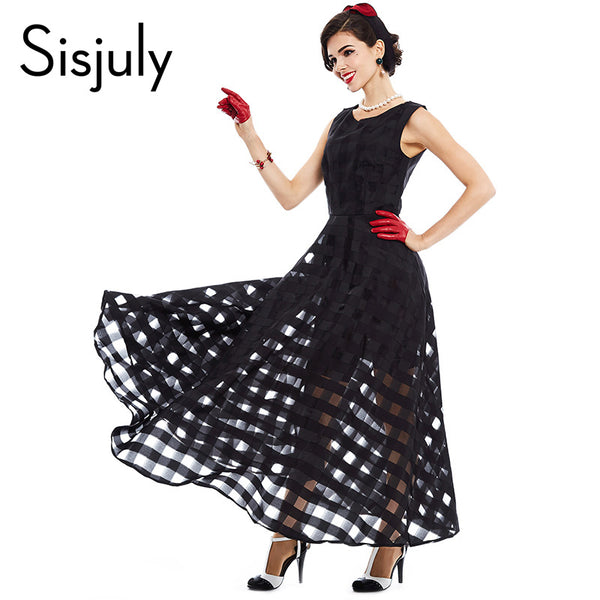 Sisjuly 2017 maxi summer plaid women dress new long organza day dress vestidos de festa satin fashion style black women dress