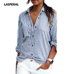 LASPERAL 2017 Women Striped Long Sleeve Shirt Turn-Down Collar Loose Blusas Femme Autumn Fall Casual Tops Sexy Tee Plus Size 3XL