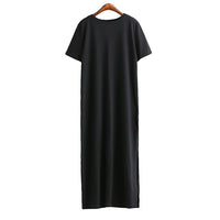 [TWOTWINSTYLE] Autumn Basic Side High Slit Long T shirt Women Sex Dress Short Sleeves Black New Fashion Clothing