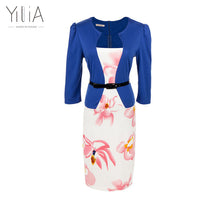 Yilia Women One Piece Patchwork Floral Print Elegant Business Party Formal Office Plus Size Bodycon Pencil Casual Work Dress