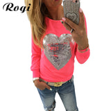 Rogi Women Sequined  Hoodies Sweatshirt 2017 Long Sleeve Heart Pullovers Tracksuit Lady Tops Sudaderas Mujer Poleras Camisetas