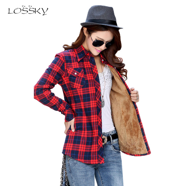 Velvet Thick Warm Women's Plaid Shirt Female Long Sleeve Tops M-XXL Size Winter Check Blouse Blusas Femininas Chemise Autumn