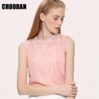 Lace Blouse Shirt Women Summer Style Blouses 2017 New Korean Sleeveless Solid Hollow Out Pink Blue White Black Lace Top Female