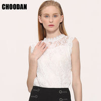 Lace Blouse Shirt Women Summer Style Blouses 2017 New Korean Sleeveless Solid Hollow Out Pink Blue White Black Lace Top Female