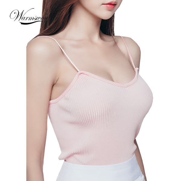 New knitted Tank Tops Women Camisole Vest simple Stretchable Ladies V Neck Slim Sexy Strappy Camis Tops Ts-004