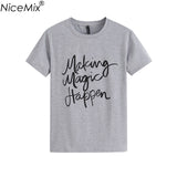 NiceMix Brand New 2017 Summer Women T-shirt Printed Magic Letters Fashion O-Neck Short Sleeve Loose Tee Shirt Femme