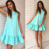 Lossky 2017 Summer Dress Women's Vestidos Sexy Ruffle Dresses Sleeveless Casual Big Size Bodycon Dress Summer Mini Dresses